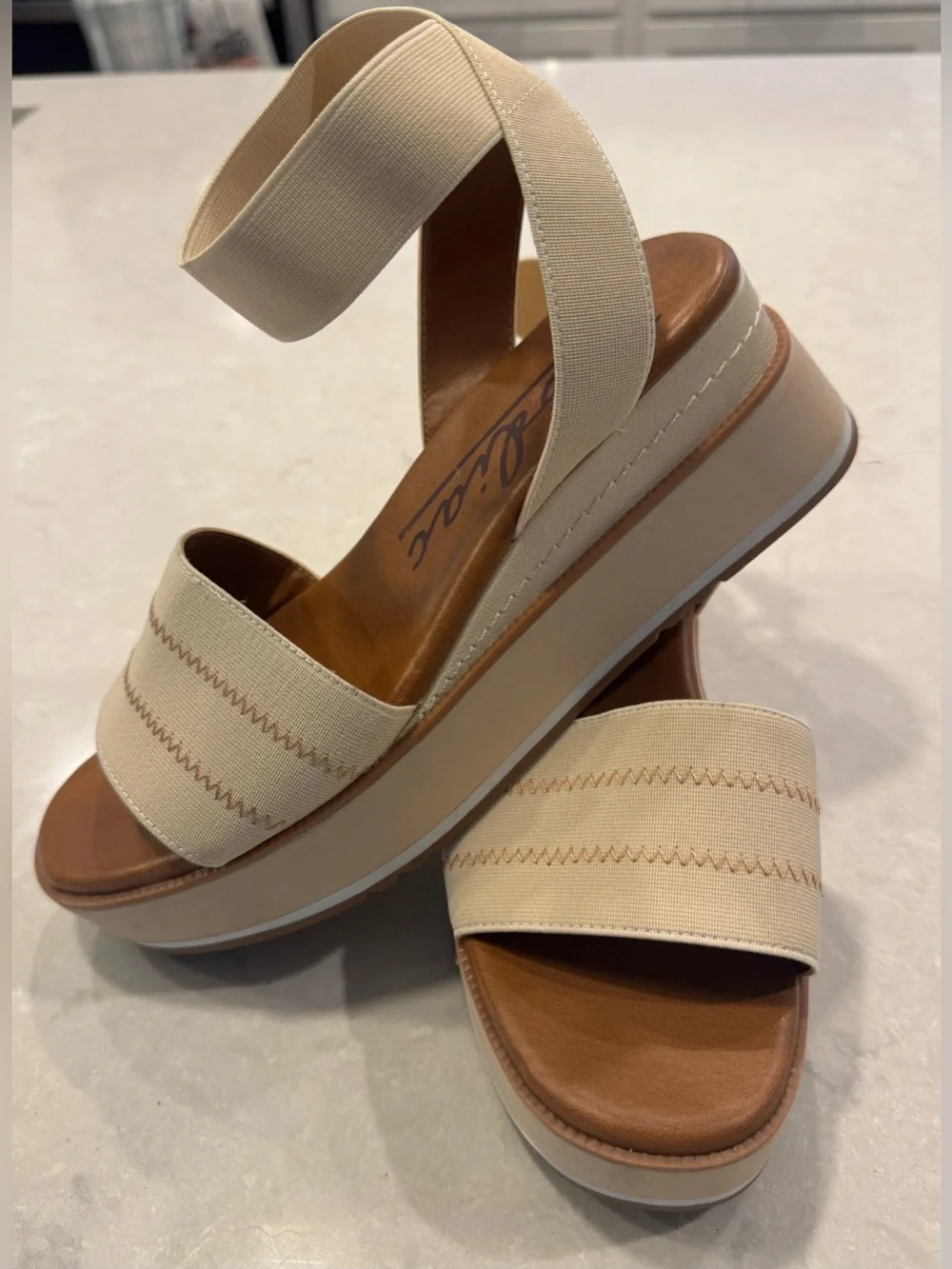 Platform Sandal in Beige Cream - Women's Elastic Strap
